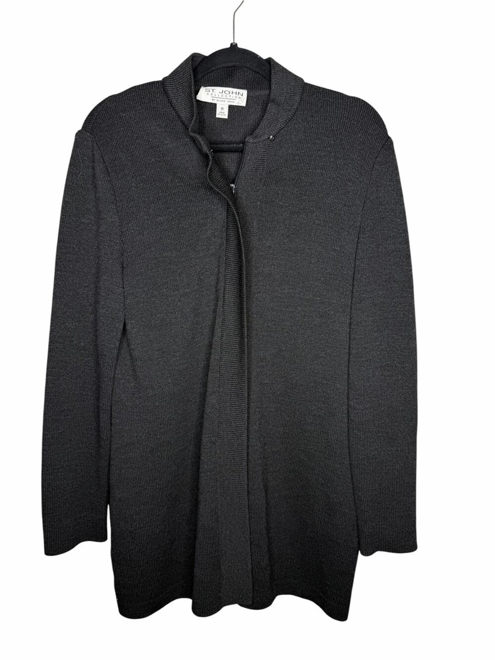 ST. JOHN / charcoal gray Santana knit long line full zip up sweater jacket / 8